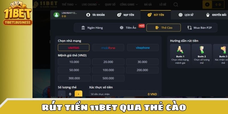 Hội viên có thể đổi tiền từ 11bet sang thẻ cào của các nhà mạng