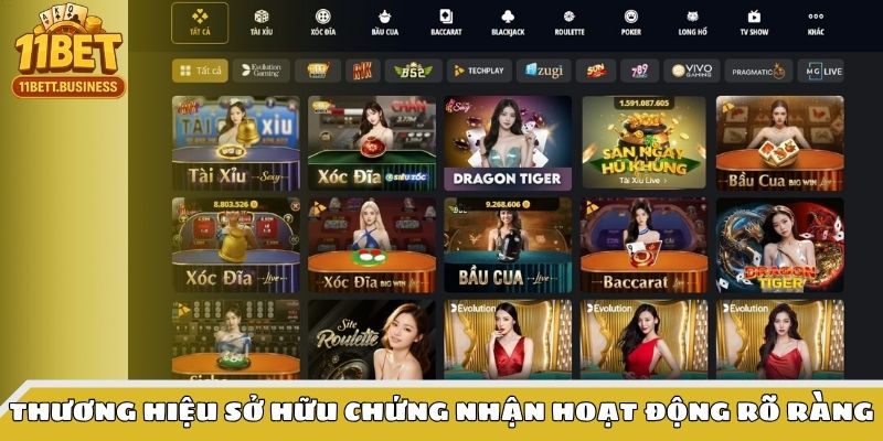 Thương hiệu sở hữu chứng nhận hoạt động rõ ràng